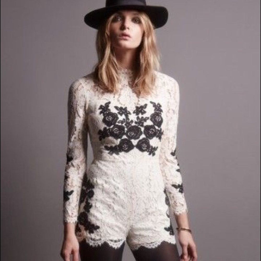 SAYLOR Black and White Lace Mini Dress